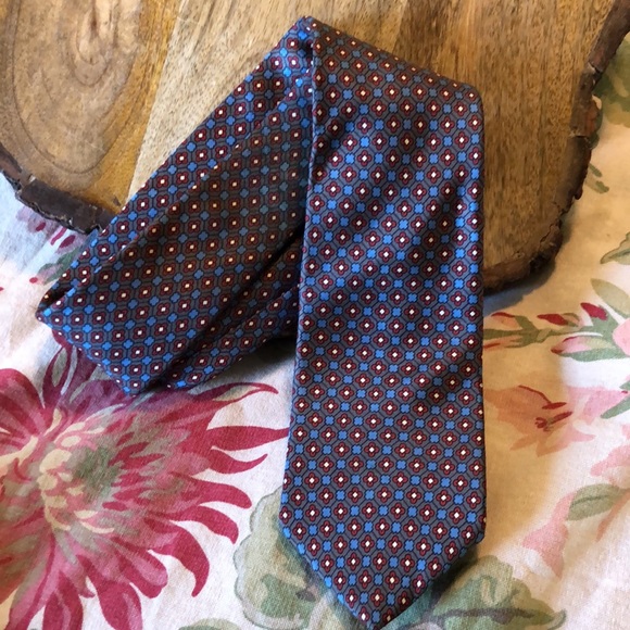 HARDY AMIES London Tie Floral Geometric 100% Silk Tie Classic Slim Career Casual - Picture 3 of 12